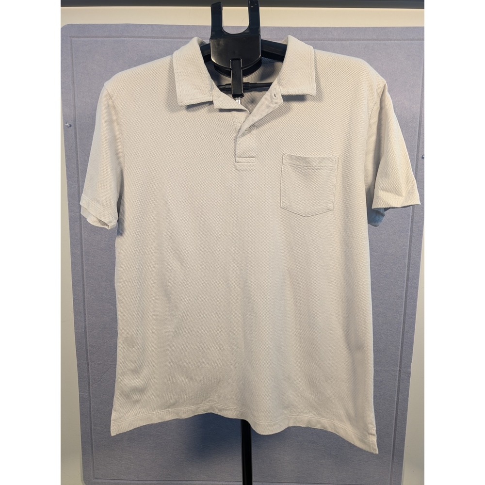 Sunspel Polo Shirt Mens L Gray Short Sleeve Pique Pocket Excellent